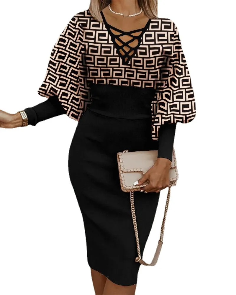Maxct Independent Station Fashionable Fashion Printed Long-Sleeved Dress Women's Spot