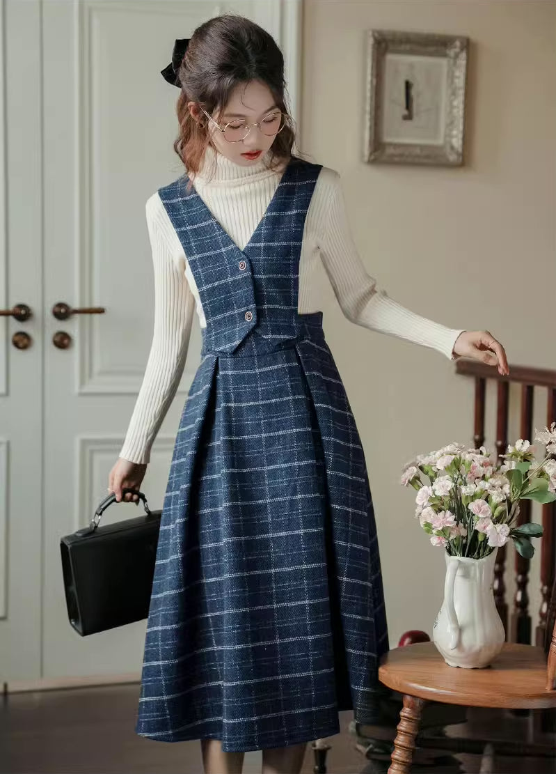 Plaid Vest Pinafore Dress Maxct