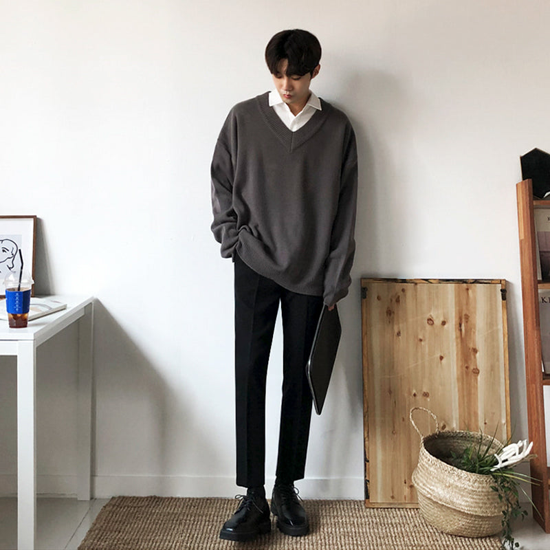 Maxct 2512 Knitted V-Neck Collar Sweater