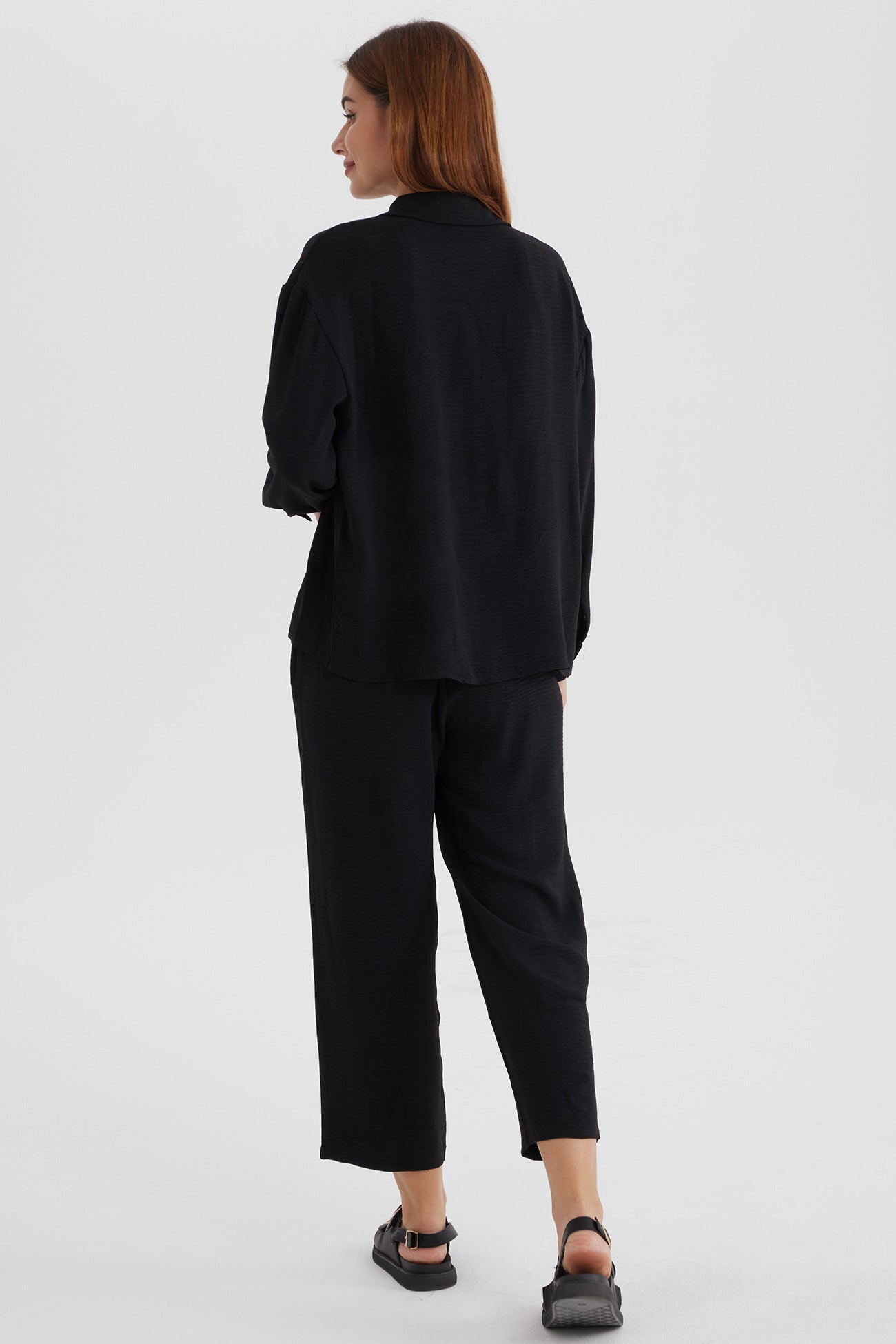 Maxct Long Sleeve Solid Color Shirt Long Pants Set - Image 43