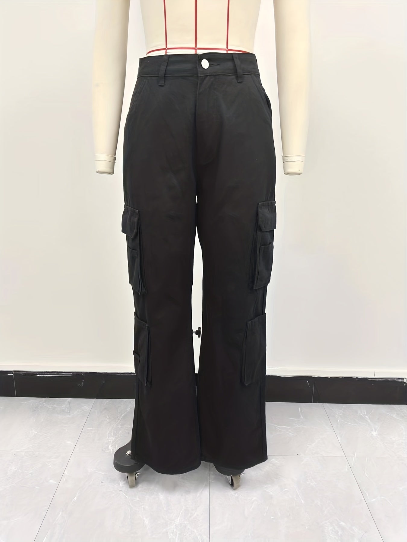 Maxct Plain High Rise Cargo Denim Pants, Loose Solid Color Retro Cargo Jeans, Street Casual Style, Women's Denim Jeans & Clothing