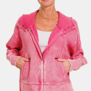 Maxct &Zenana Washed Zip Up Hooded Jacket