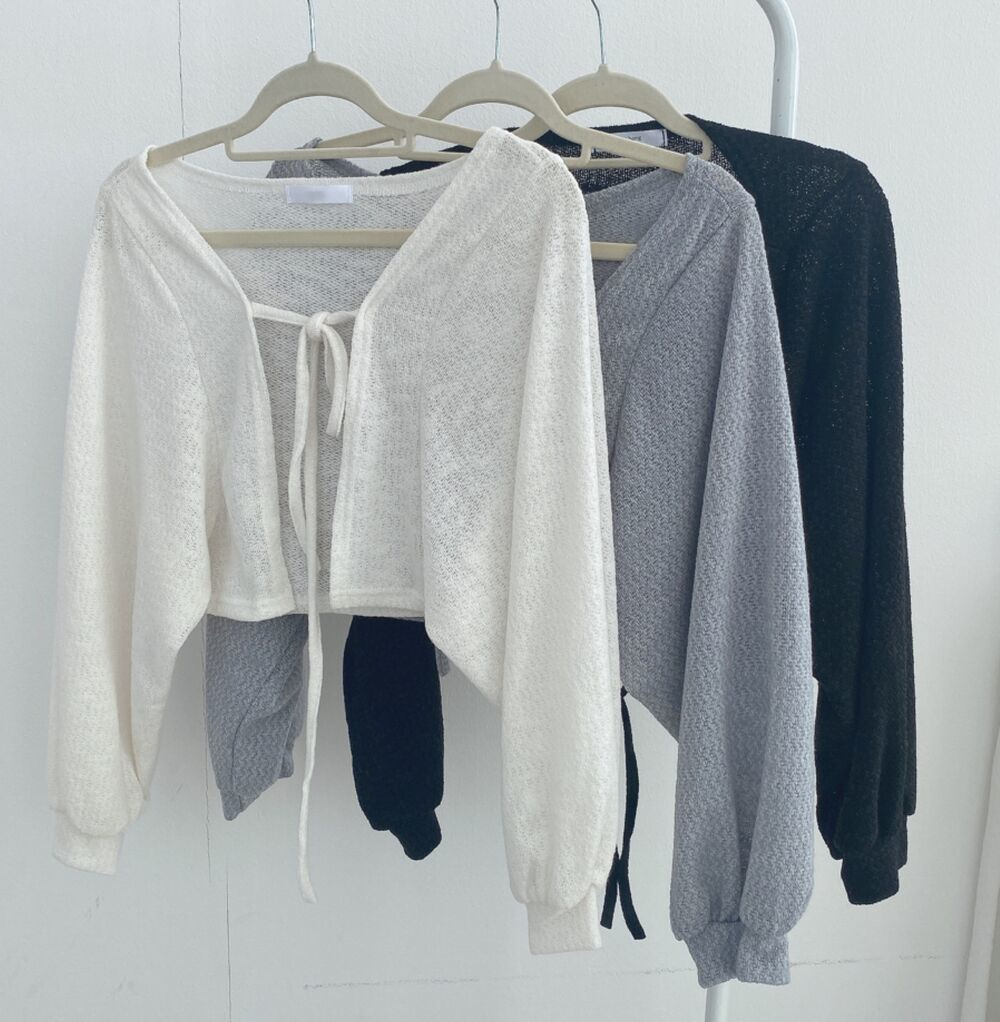 Thin White Cardigan Bandage Lantern Sleeve Short Coat Pull Femme Knitwear Top Girl Cardigan Korean Style Casual T Shirt