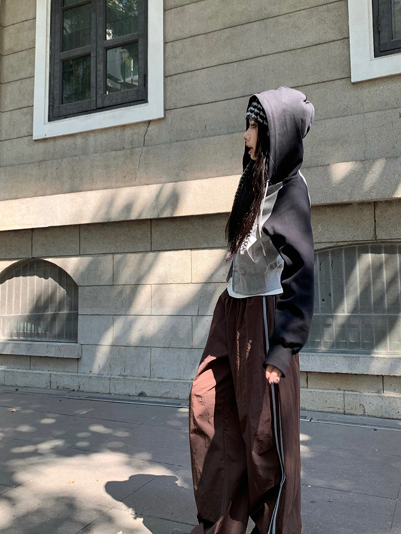 Grey Cropped Hoodies Zip Up Long Sleeve Sweatshirt Cardigan Oversized Autumn Fashion Wide Leg Track Pants Two Piece Sets