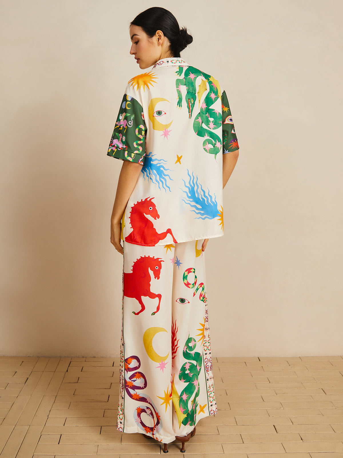 Maxct Casual Shift Linen Blend Style Print Pants Set