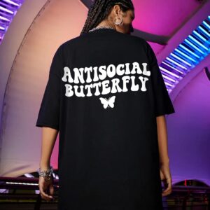 Maxct-Butterfly White Letter Printed T-Shirts Women 100% Cotton Black Short Sleeve Fashion Hip Hop Streetwear Summer Breathable Tshirt