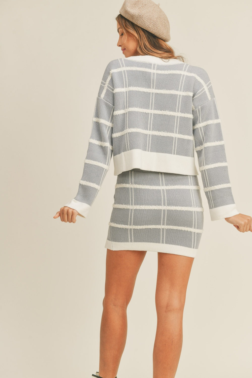 Maxct &MABLE Plaid Button Down Sweater Cardigan and Mini Skirt Set