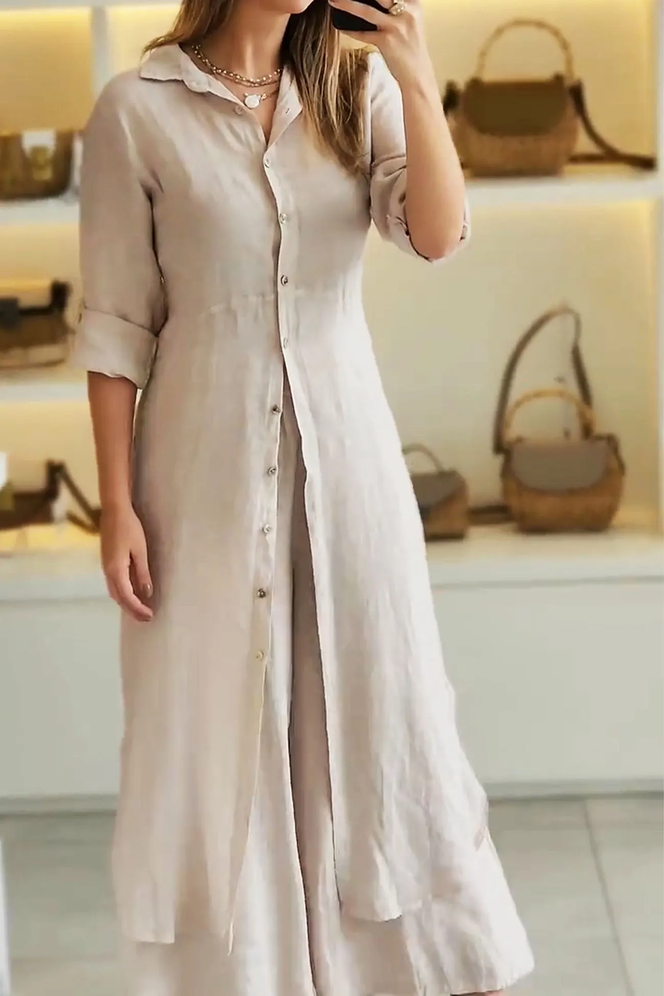 Maxct Button Long Shirts Long Pants Two-piece Suit