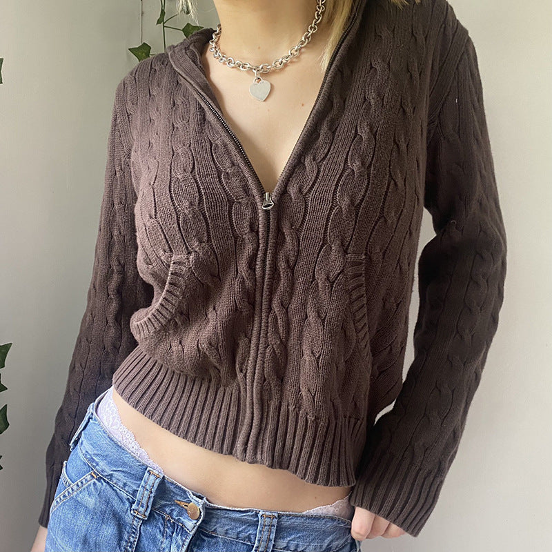 Maxct Cable Knit Hooded Cardigan