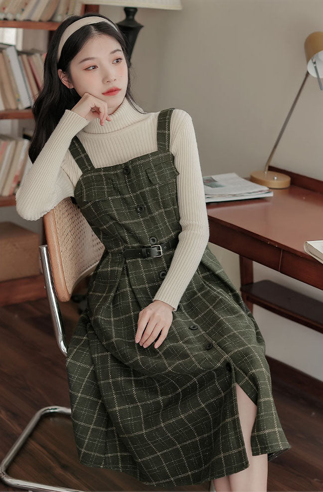 Button Up Plaid Cami Midi Dress Maxct