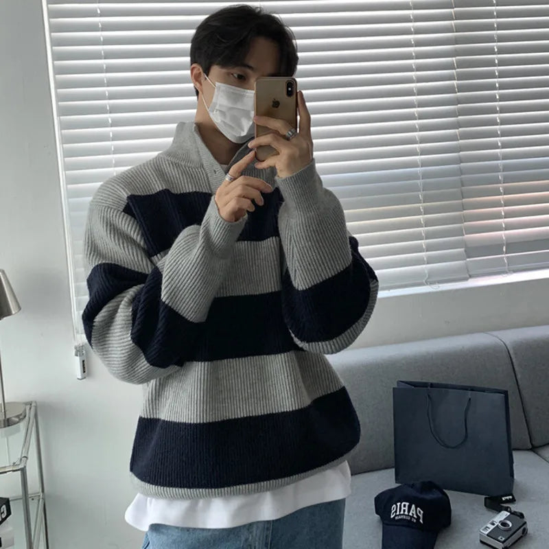 Maxct Stripe Rib Knit Pullover Sweater