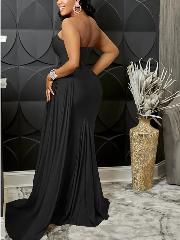 One Shoulder Solid Color Party Dress Maxct