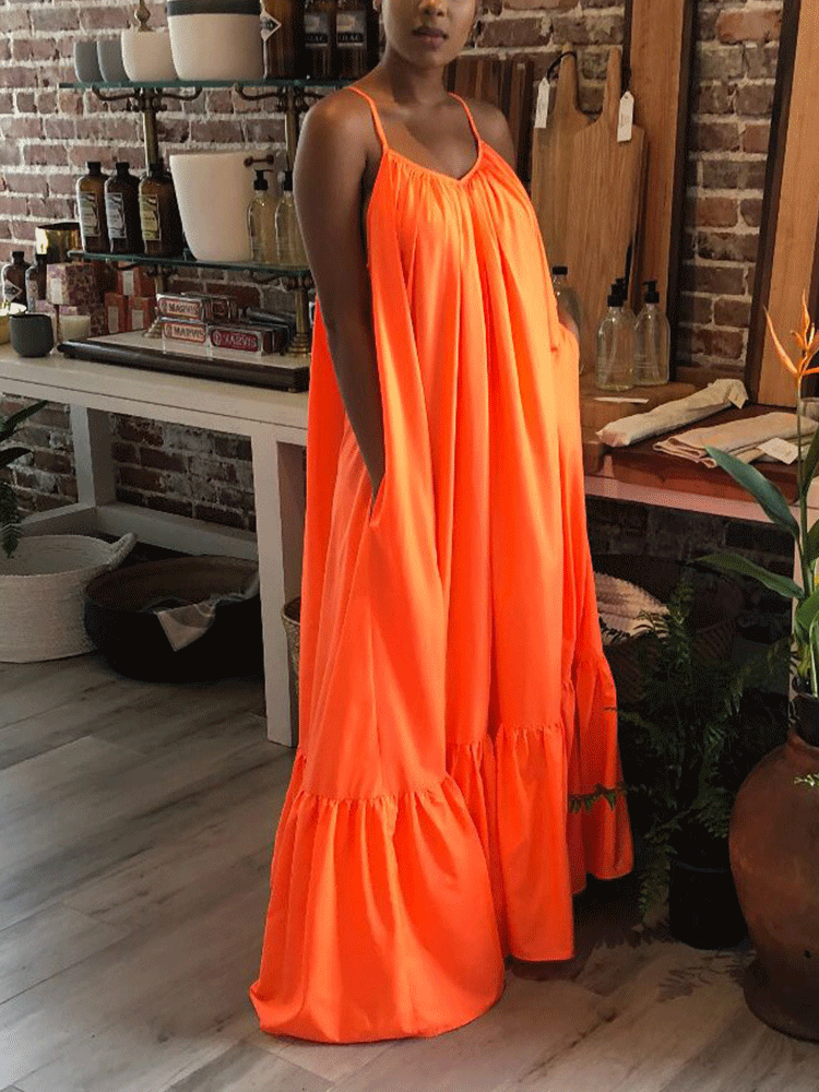Spaghetti Strap Ruffle Maxi Dress Maxct