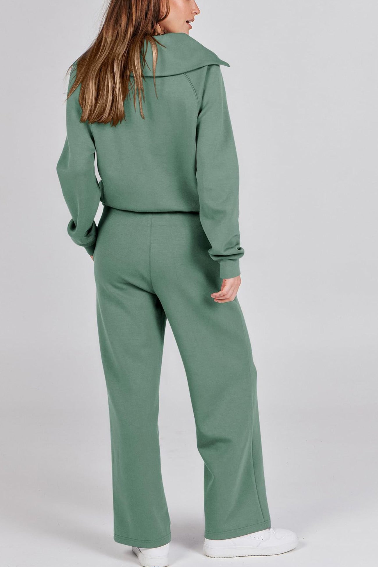 Maxct Lapel Zip-up Sweatshirt Wide Leg Long Pants Set