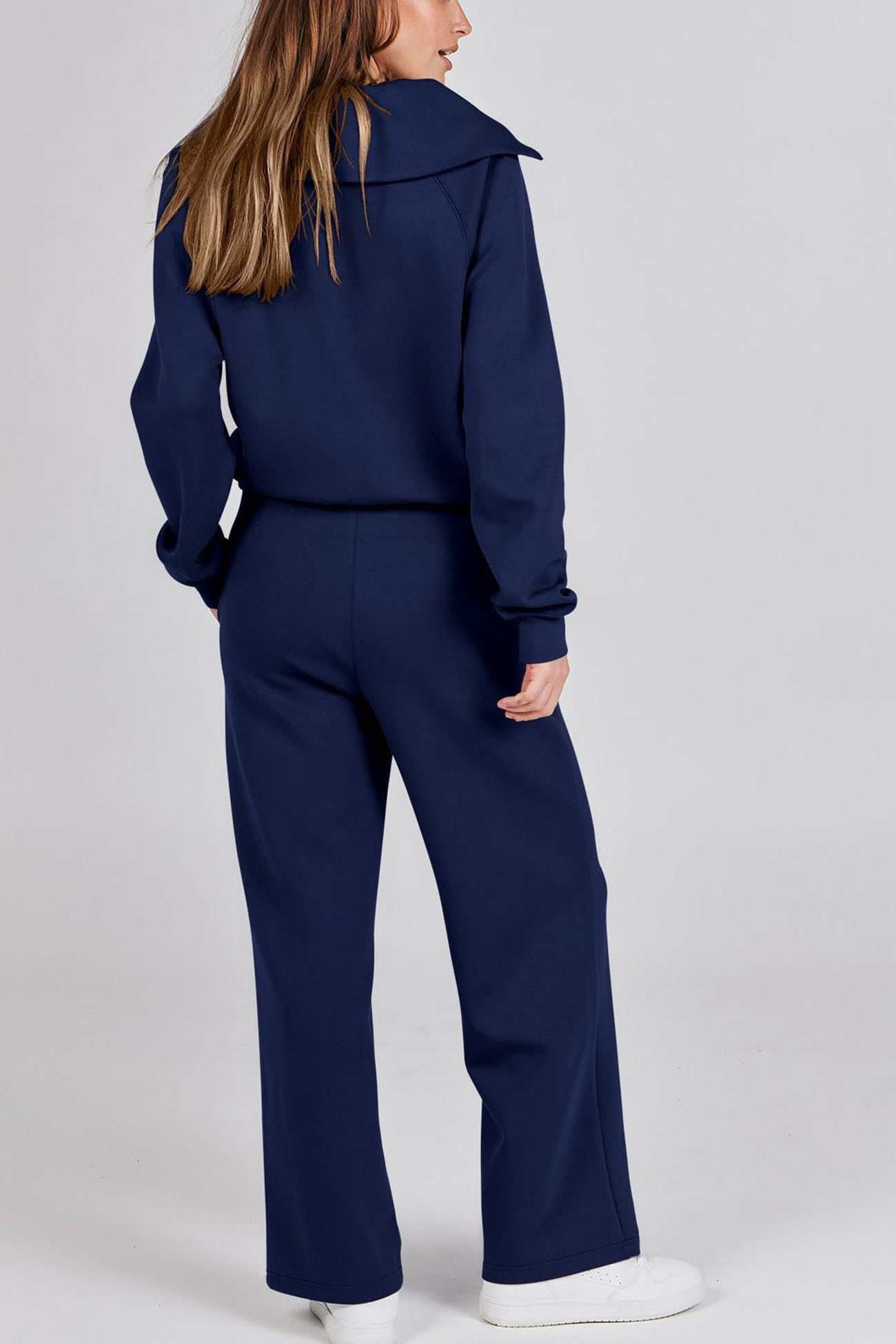 Maxct Lapel Zip-up Sweatshirt Wide Leg Long Pants Set
