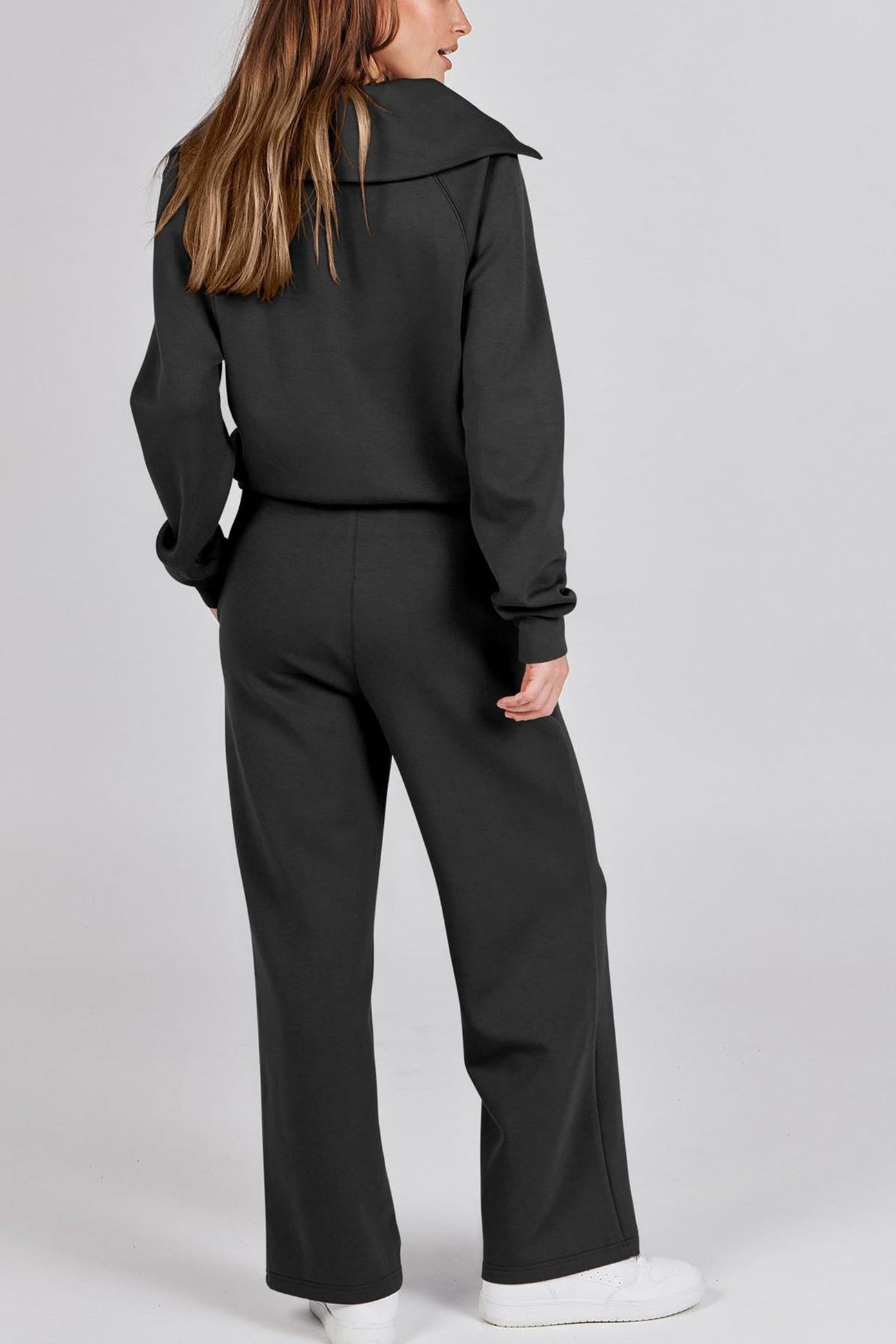 Maxct Lapel Zip-up Sweatshirt Wide Leg Long Pants Set