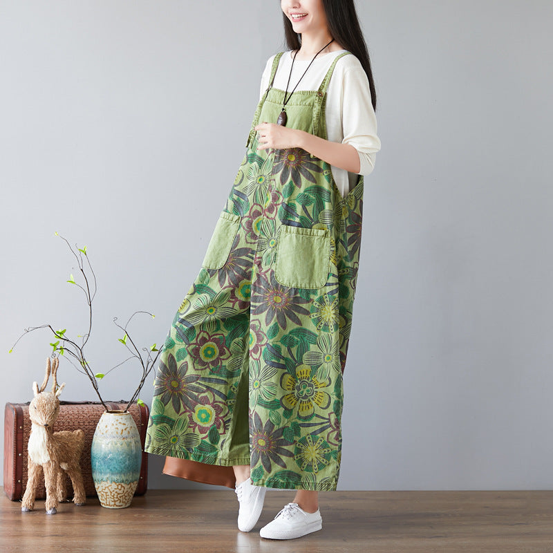 Retro Floral Printed Strappy Pants
