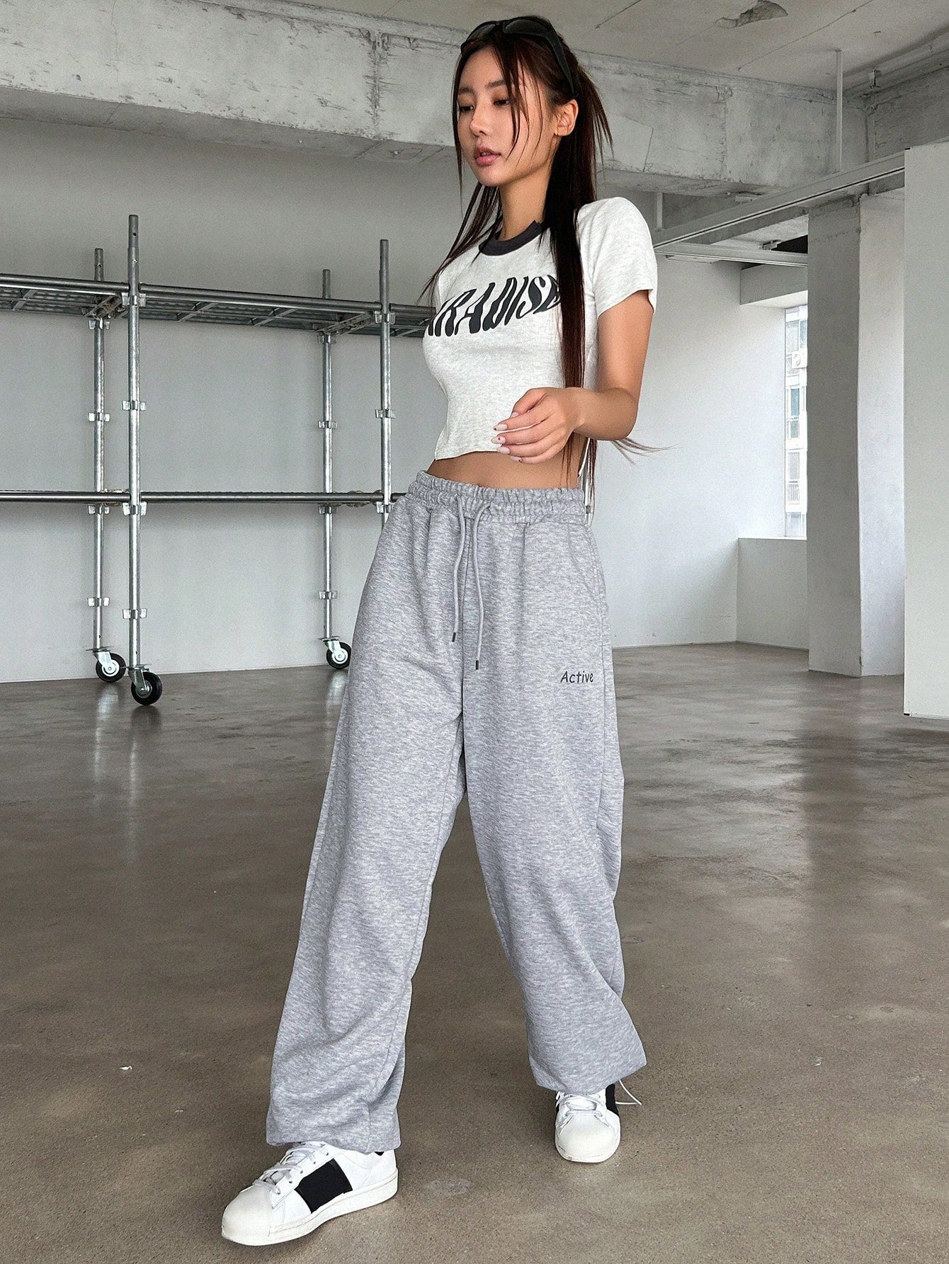 Maxct Ladies' Elastic Waist Drawstring Jogger Pants With Letter Print, Adjustable Cuffs