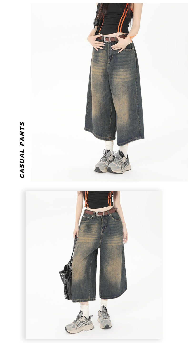 Vintage Streetwear Wide Leg Denim Shorts Y2K Fashion Loose Knee-Length Pants