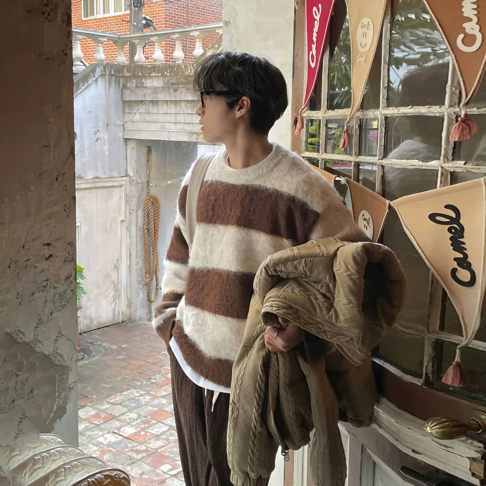 Maxct Brown Striped Furry Sweater