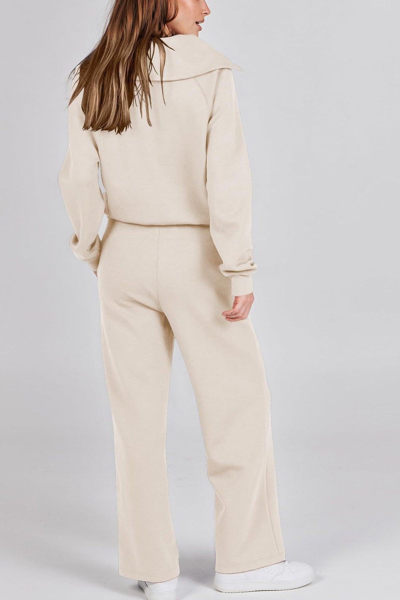 Maxct Lapel Zip-up Sweatshirt Wide Leg Long Pants Set
