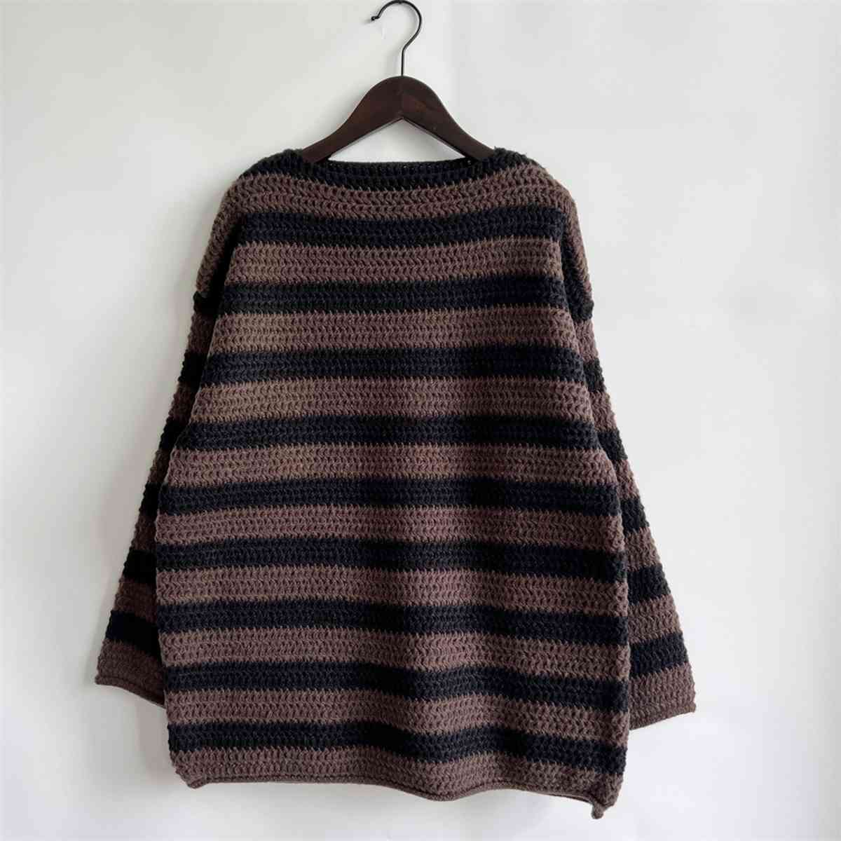 Maxct &Striped Round Neck Long Sleeve Sweater
