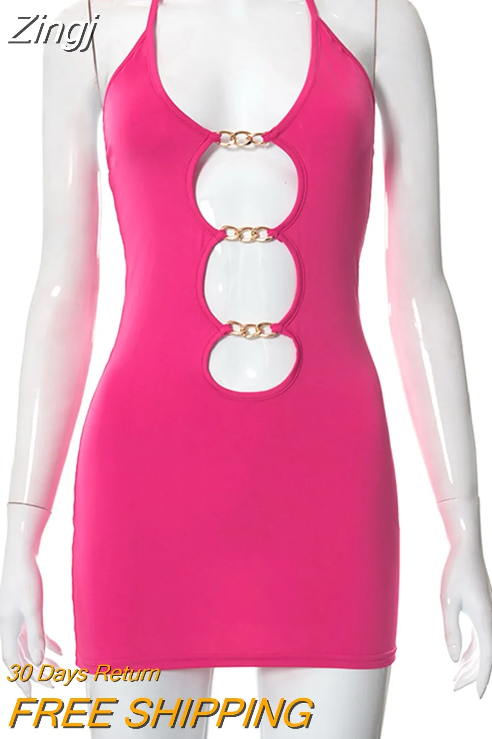 Maxct Halter Sexy Lace Up Mini Dress Party Club Outfit Cut Out Metal Ring Ties Bodycon Dresses Summer Chic Harajuku Clothes