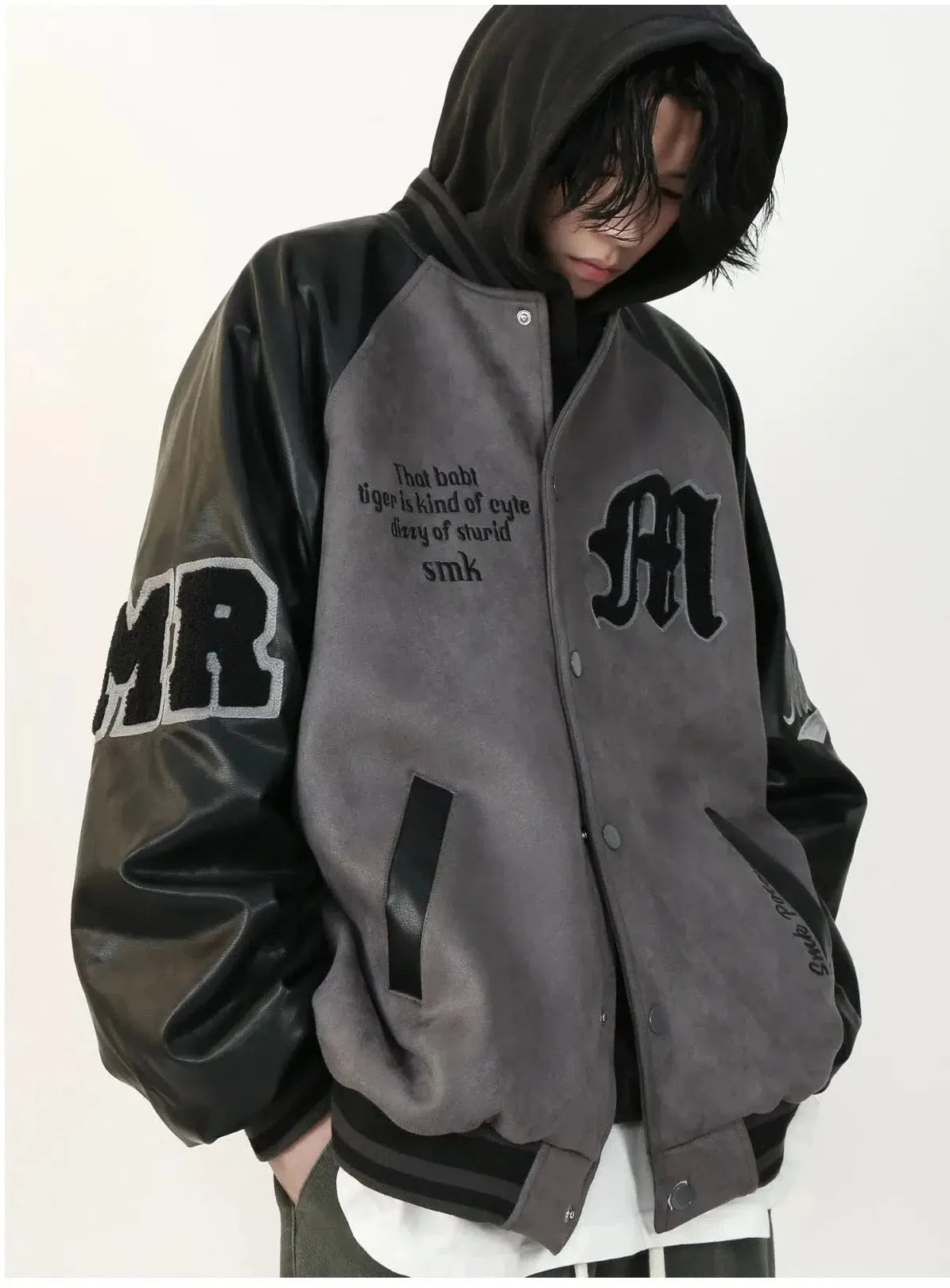 Maxct Embroidered Suede Baseball Jacket