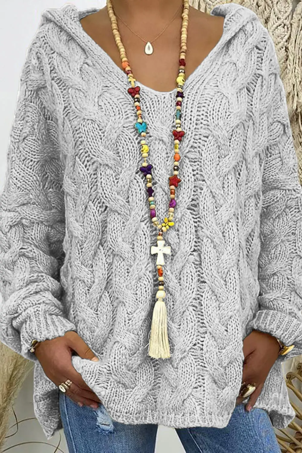 Cable-Knit Hooded Sweater - Image 15