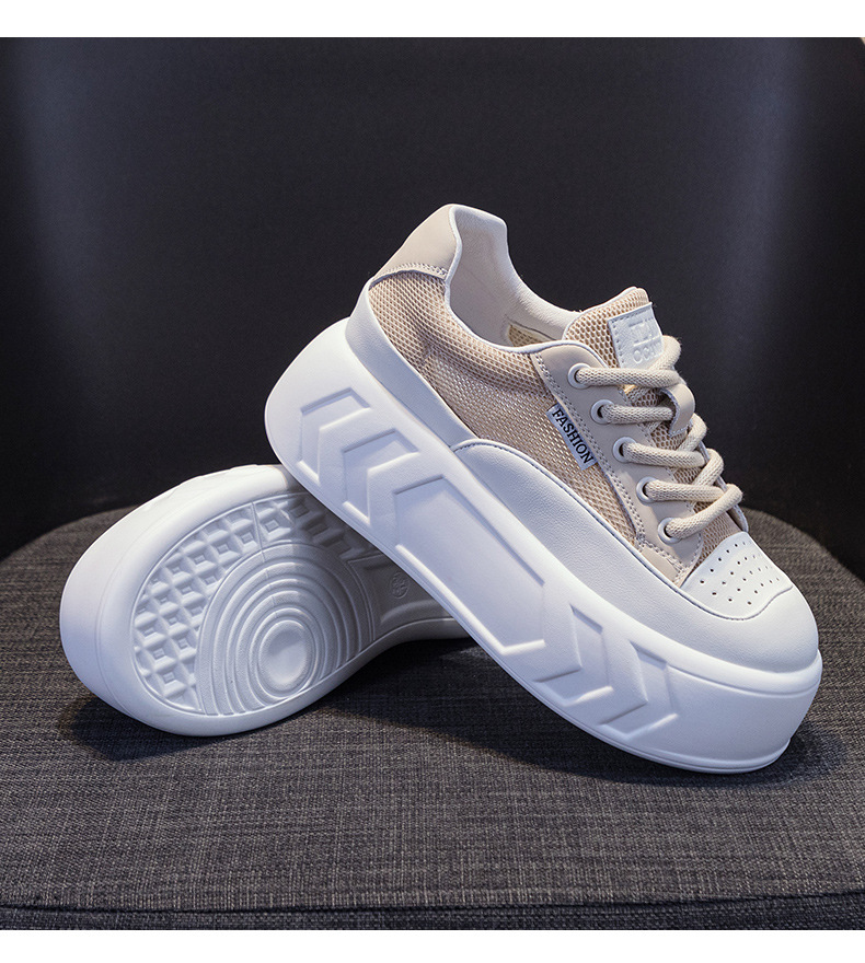 8cm Air Leather Chunky Sneakers with Thick-Soled Platform