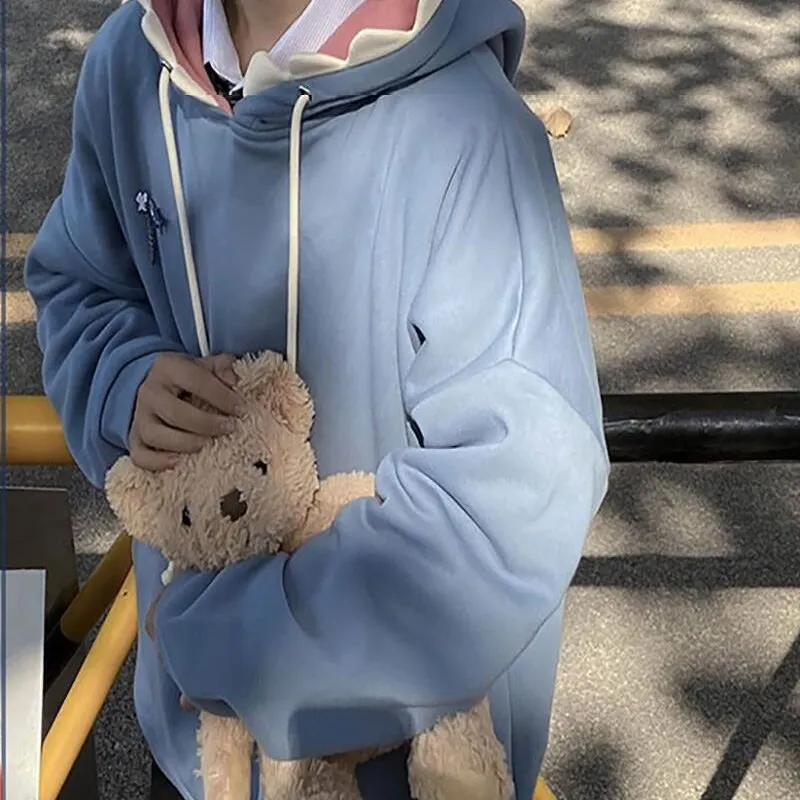 Funny Shark Patchwork Hoodies Autumn Kawaii Women's Sweatshirt Oversized Casual Long Sleeve Pullover cotton Couple y2k clothes