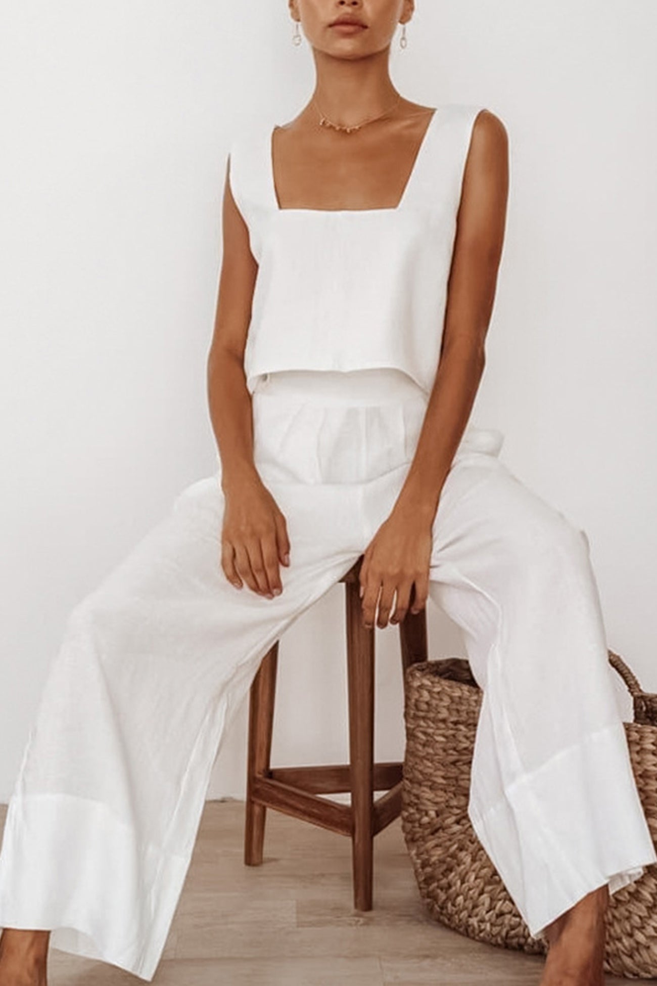 Maxct Cotton Square Neck Tank Pants Suits