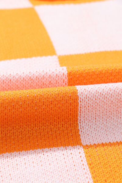 Maxct &Checkered Exposed Seam Drooped Shoulder Sweater