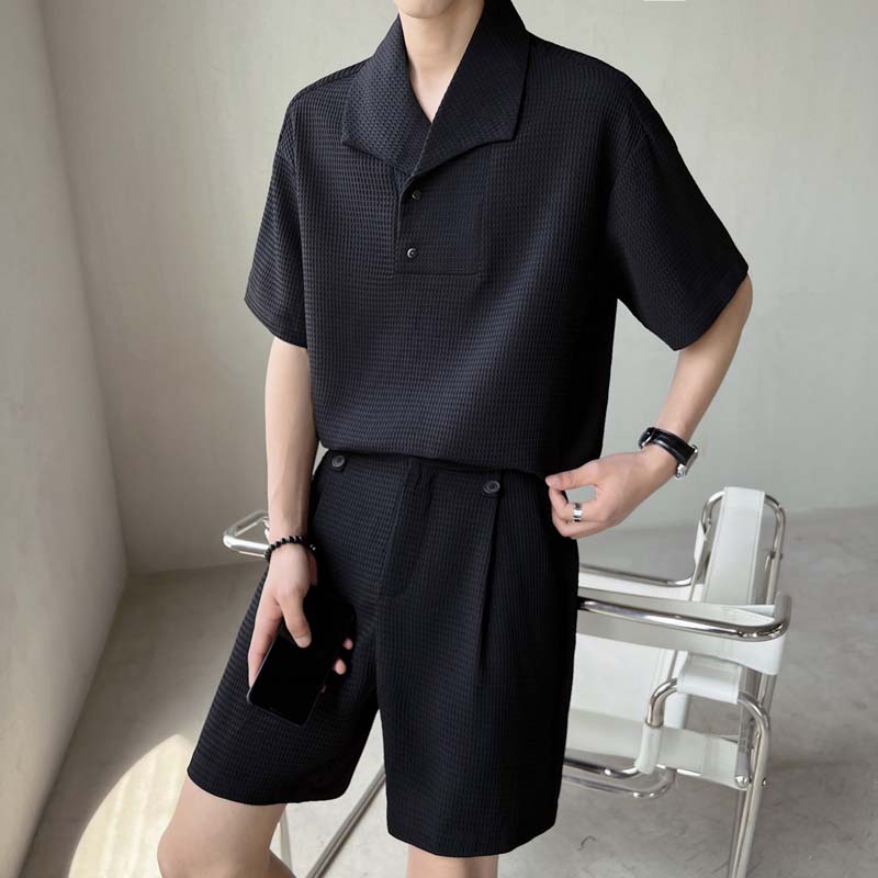 Maxct Waffle Lapel Polo Shirt Shorts Set