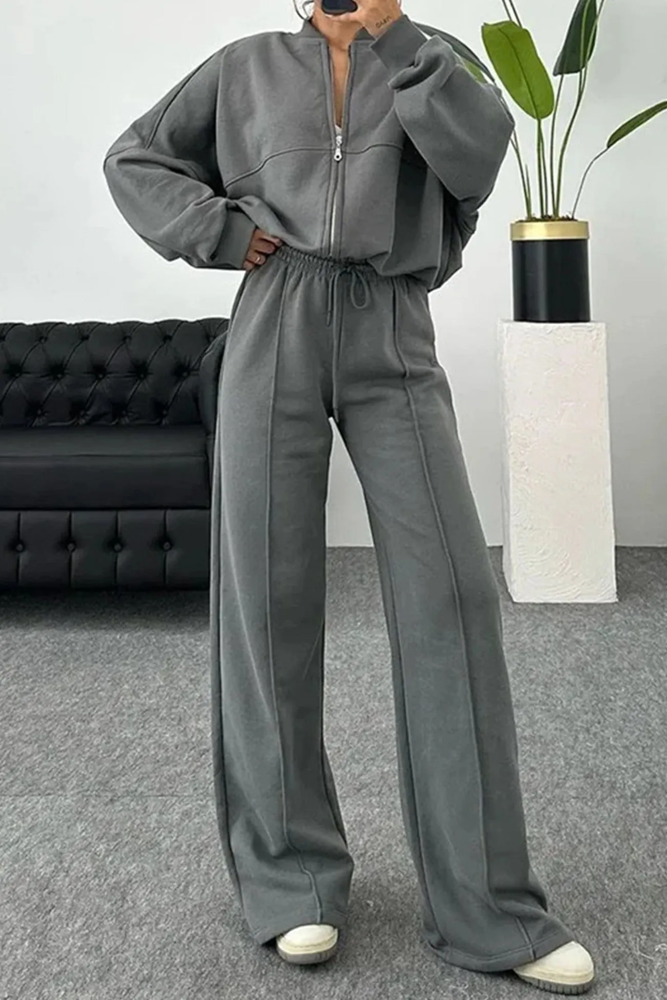 Maxct Sweatshirt Jacket Straight-leg Long Pants Set