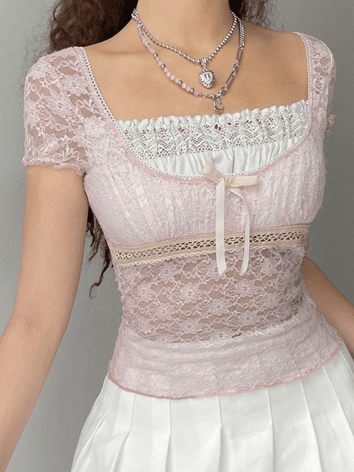 Maxct Lace Patchwork Crop Blouse