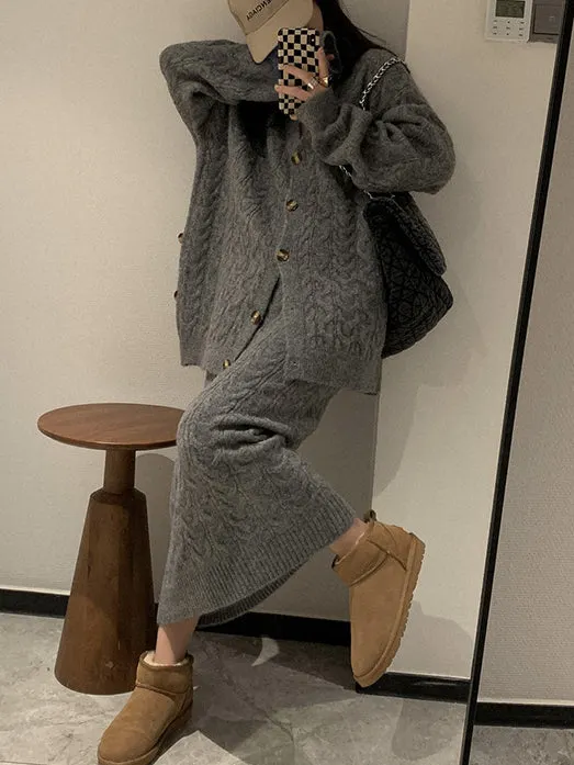 Maxct Casual Knitted Cardigan&Skirt 2 Piece Suit