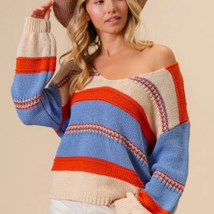 Maxct &BiBi Multi Color Stripe Scoop Neck Sweater