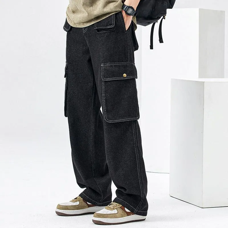 Maxct Elastic Waist Cargo Pocket Jeans Pants