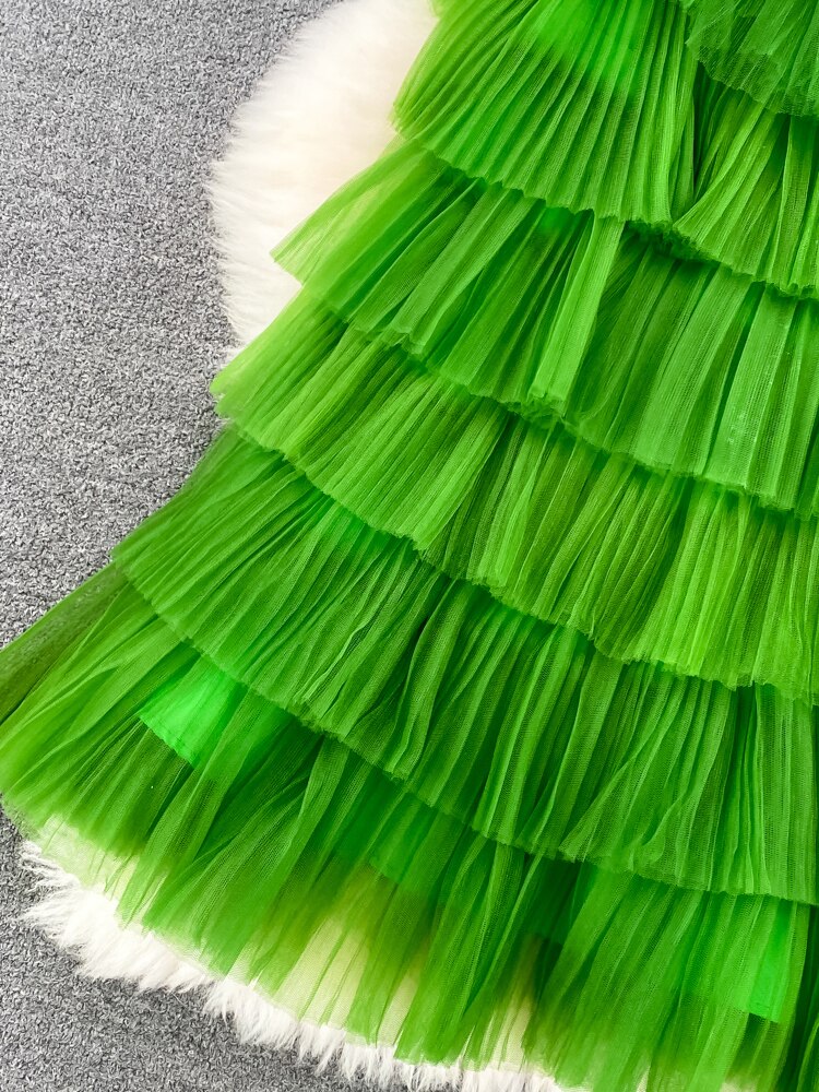 Maxct Cascading Ruffle Mesh Spaghetti Strap Mini Dress Women Purple/Green/Pink Sleeveless A-Line Vacation Beach Vestidos Female