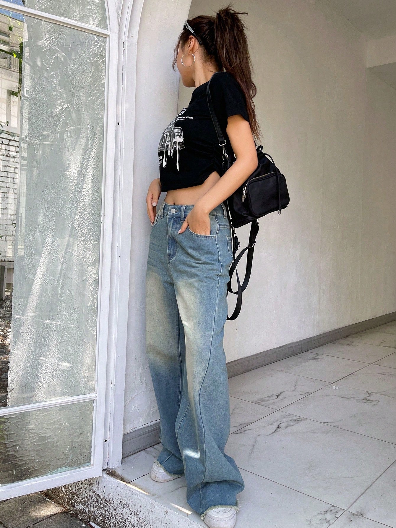 Maxct Women's Casual Wide-Leg Denim Pants With Pockets For Daily And Commuting