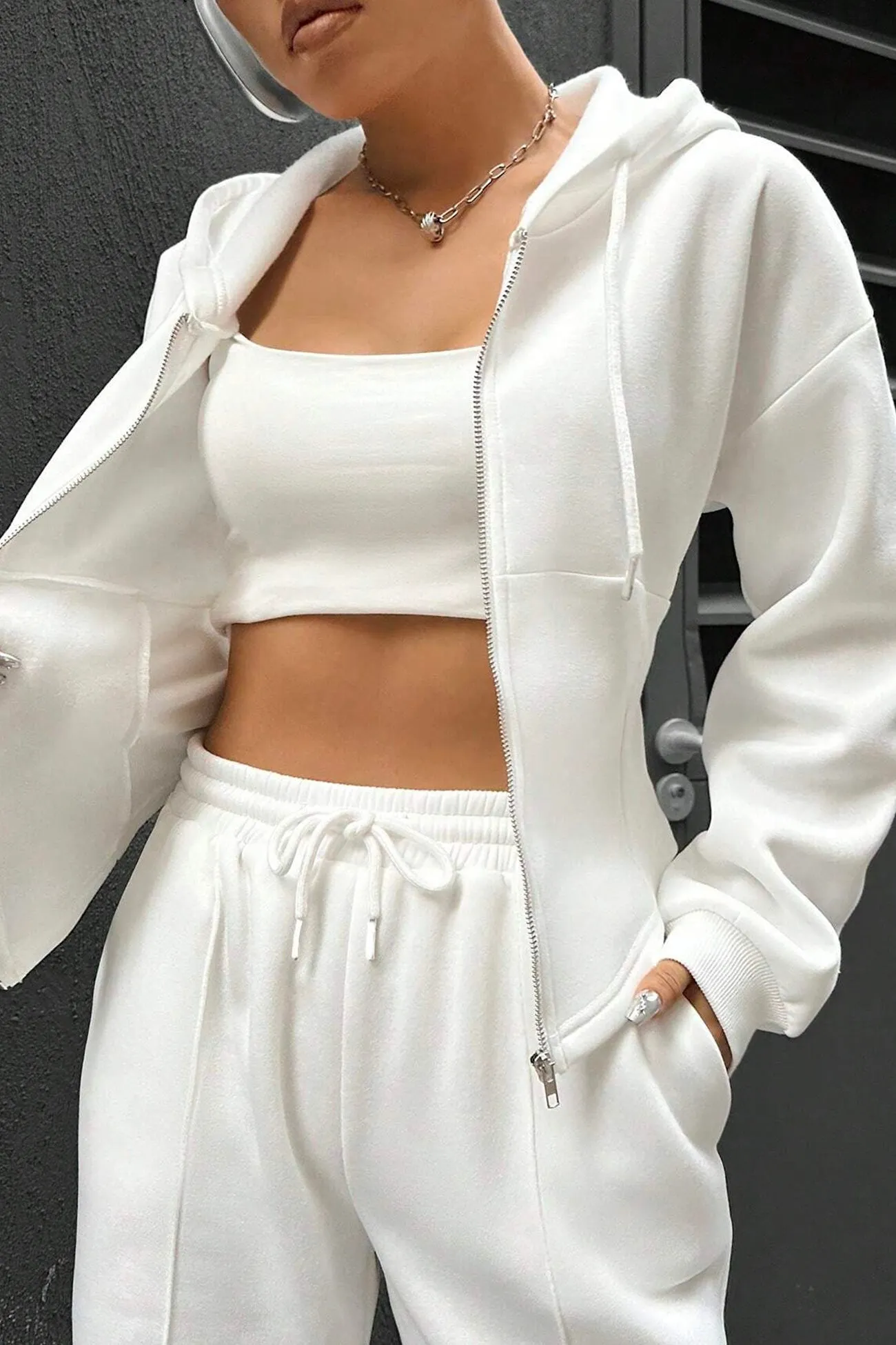 Maxct Solid Slim Fit Hoodie Pants Suits