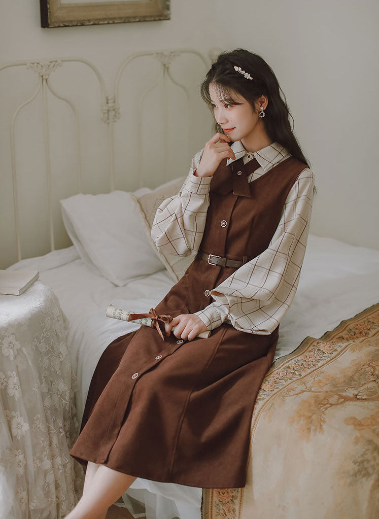 Button Up Suede Pinafore Dress Maxct
