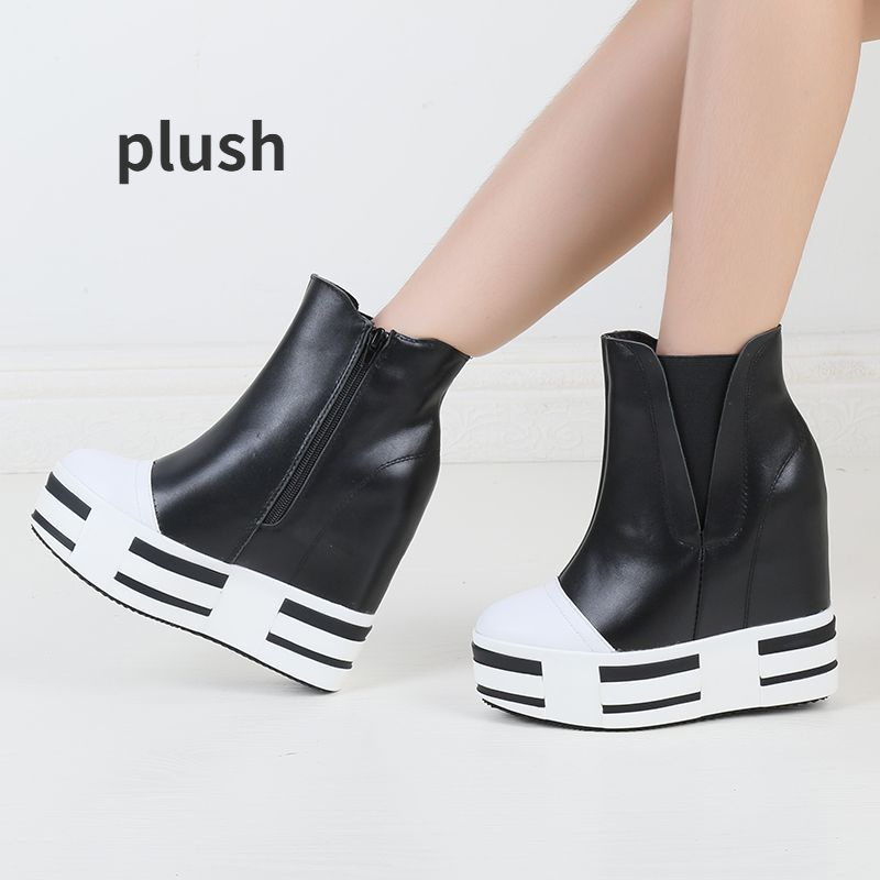 Women's 13cm Leather Platform Wedge Boots - true deals club