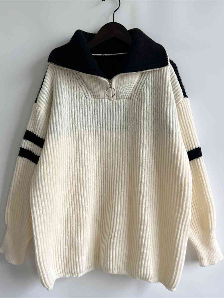 Maxct &Ribbed Two-Tone Half Zip Sweater