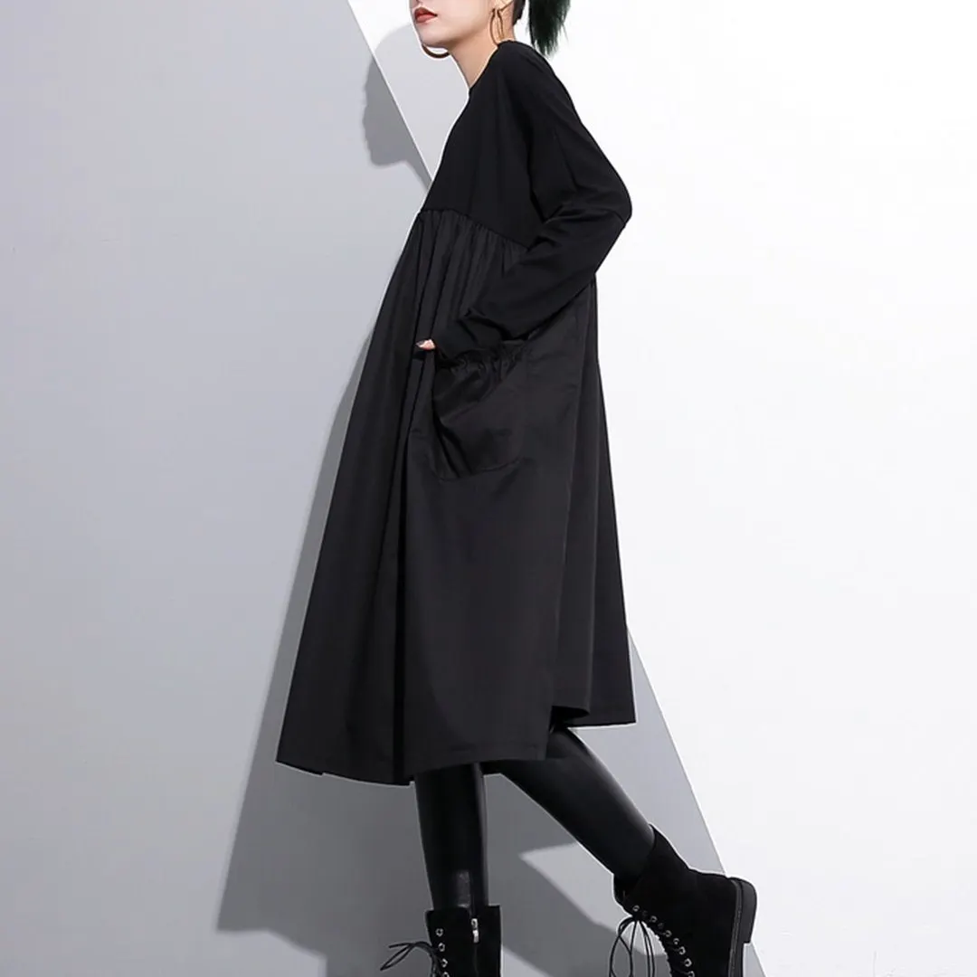 Maxct Solid Color Ruffled Pockets Dresses