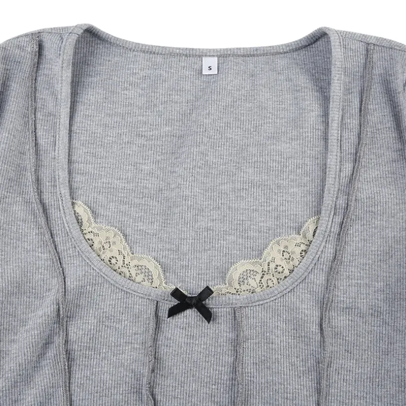 Maxct &Lace Trim Ribbed Crop Top