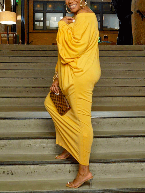 Solid Batwing Sleeve Maxi Dress Maxct