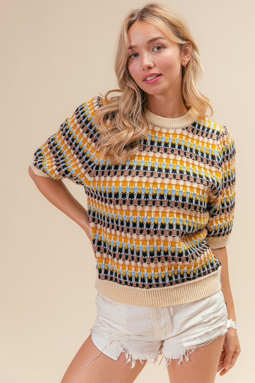 Maxct &BiBi Multi Color Half Sleeve Sweater