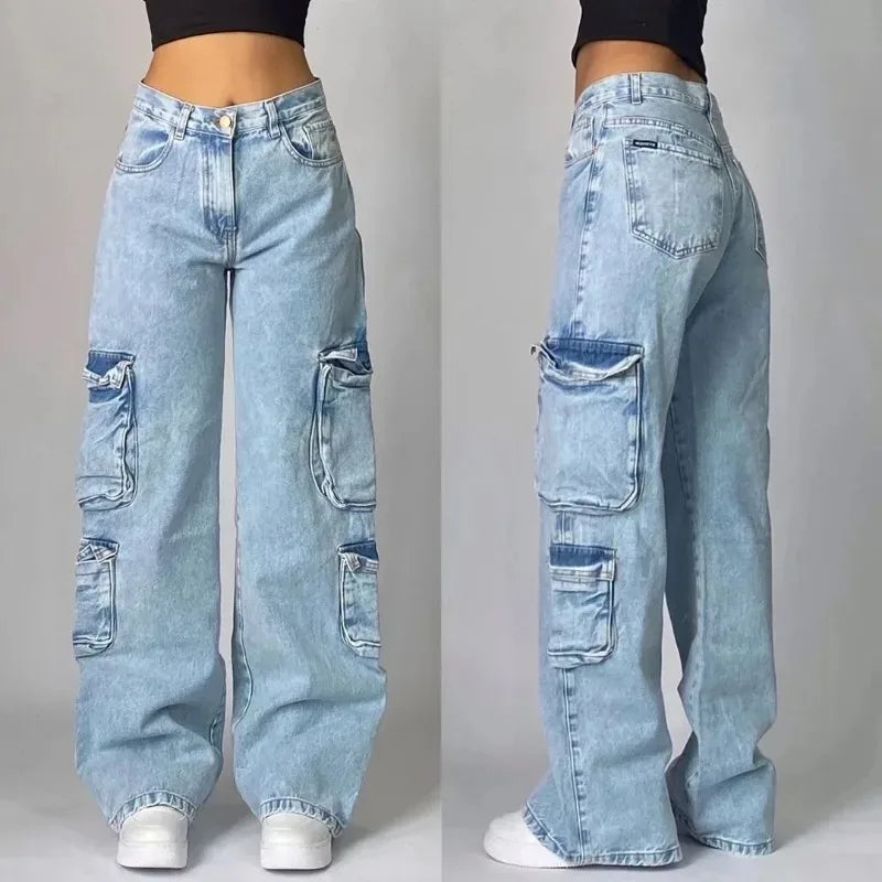 High Waisted Baggy Jeans - Multi-pocket Maxct